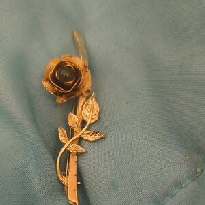 Gold-Tone Rose Brooch with Green Center - Women Jewelry
